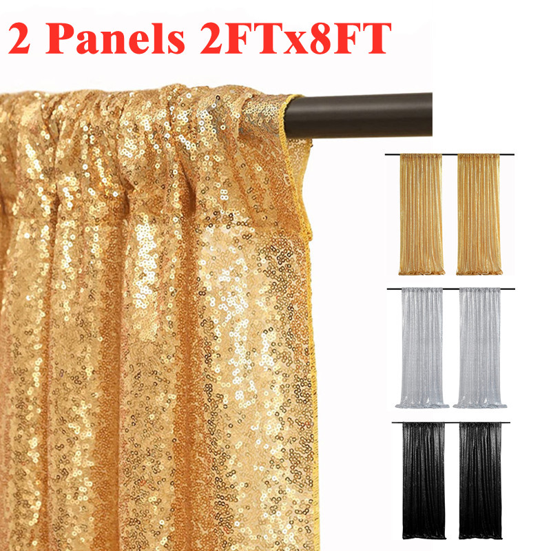 Sequin Fabric Panel - Goud/zilverachtige pailletten achtergrondgordijnen, 2 panelen -