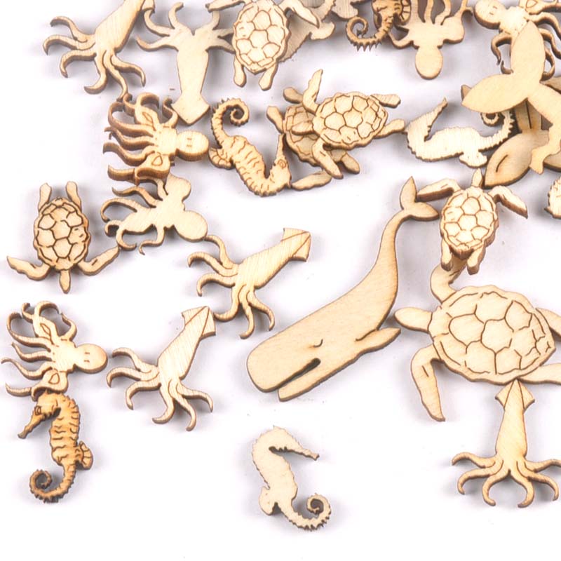 Craft Embellishment - 20Pcs 25-40Mm Sea Turtle/Paard/Walvis Hout Diy