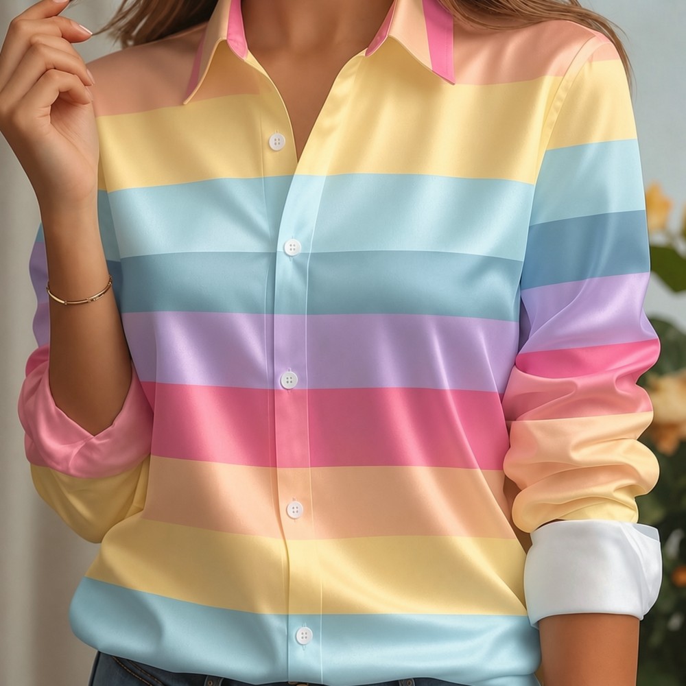 Embellish Knit - Dames satijnen overhemd met reverskraag, pastelkleurige