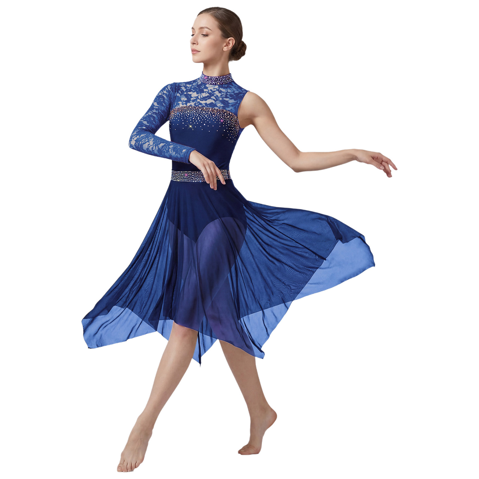 Rhinestone Banding Trim - Vrouwen Lyrische Kunstschaatsdansjurk Strass Ballet Wals