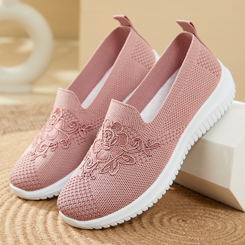 Embellish Knit - Bloemenborduurwerk Gebreide mesh-instapschoenen Dames Ademend Antislip