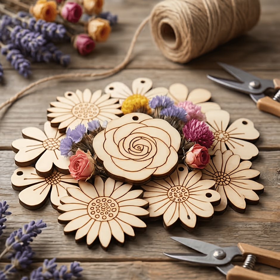 Easter Craft Embellishment Set - 50 stuks/set 35mm gemengde bloemen houten