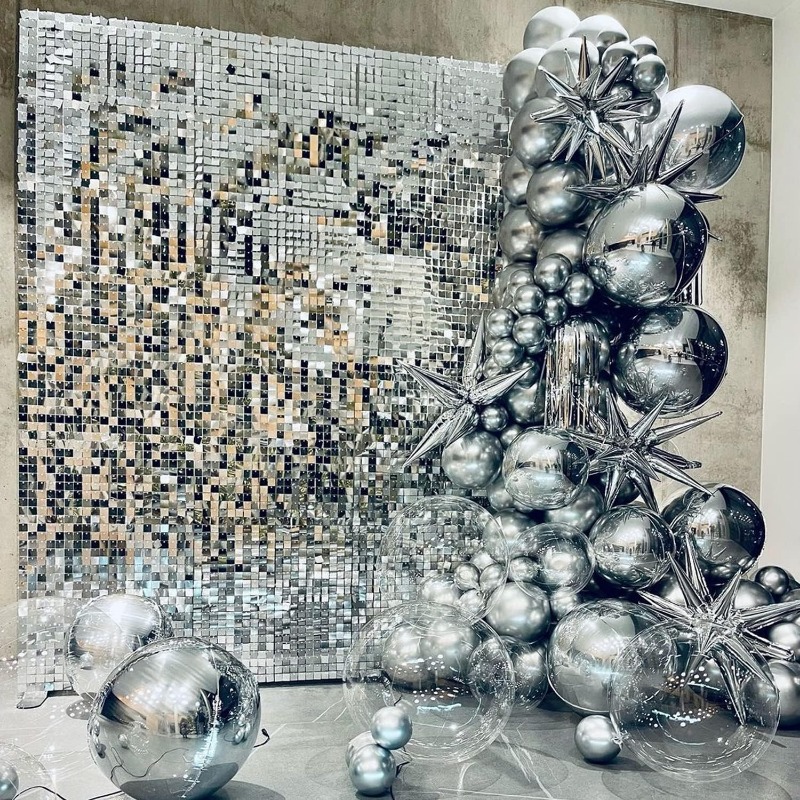 Sequin Fabric Panel - 12/16/18/24 STUKS Glinsterende Wanddecoraties Zilveren Vierkante