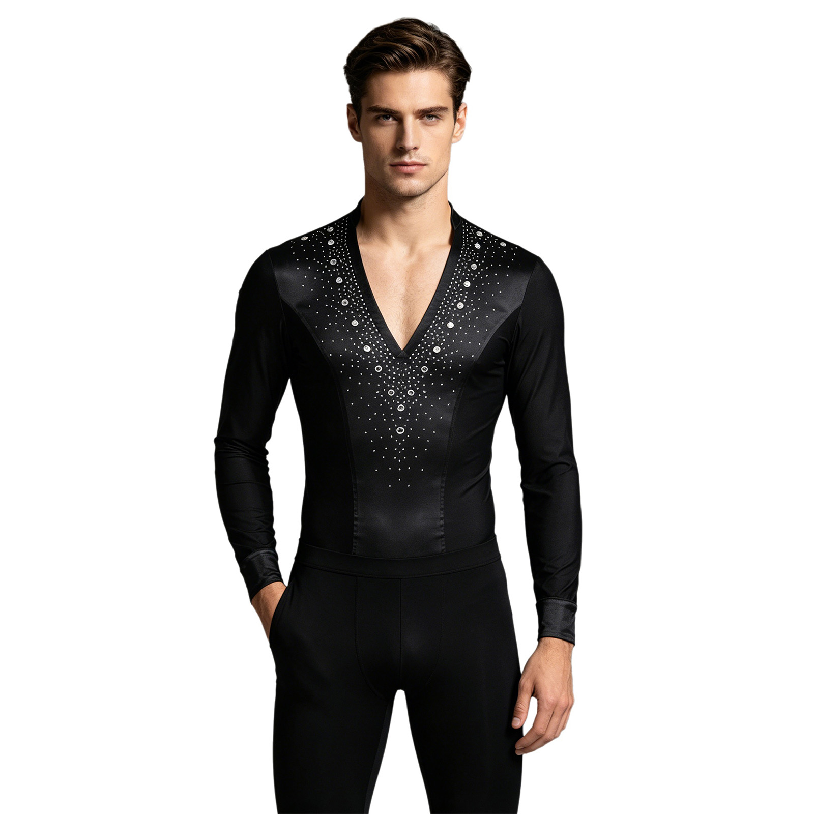 Rhinestone Banding Trim - Heren Latin Jazz Dans Turnpakje Shirt