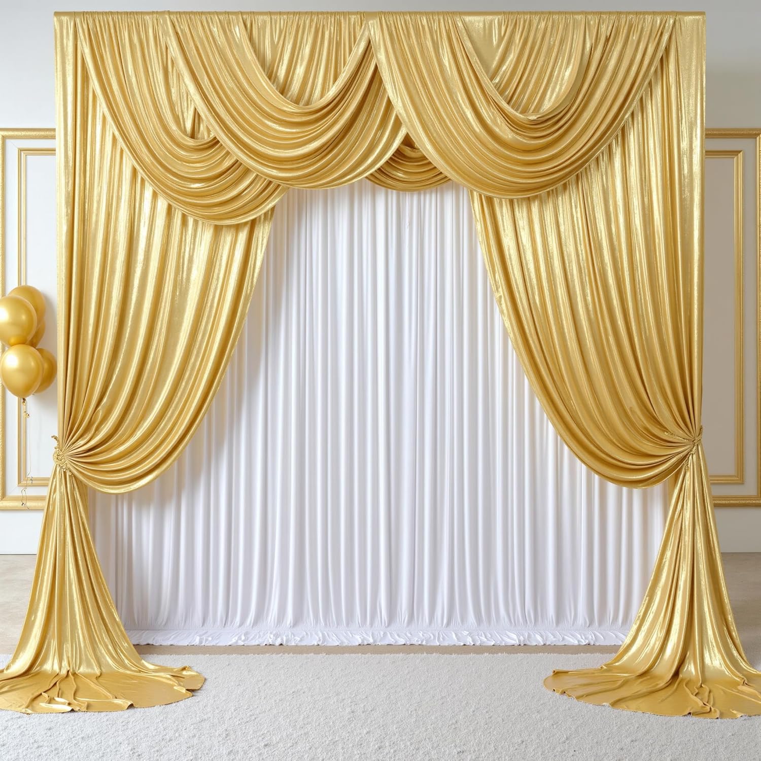 Sequin Fabric Panel - 2,3x7FT Kreukvrije Glitter 1-delige Gouden Pailletten