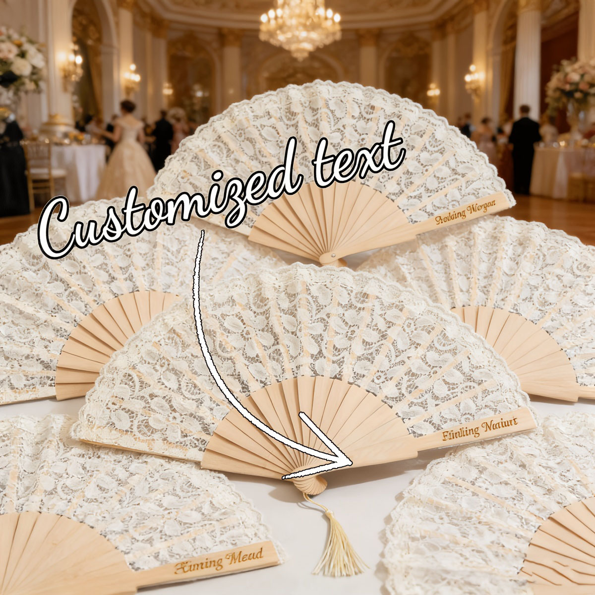 Tassel Fringe Trim - Gepersonaliseerde gegraveerde kantvouwwaaier met aangepaste naam