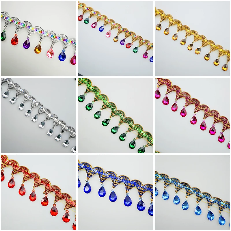 Tassel Fringe Trim - Rijnsten franje kwast kantversiering met acryl