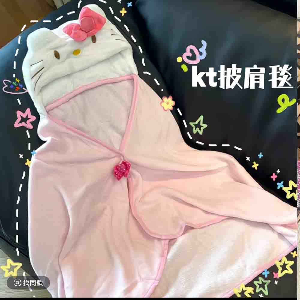 Embellish Knit - Leuke Hellokitty-mantelsjaal Airconditioningdeken Studentenslaapzalen met capuchon